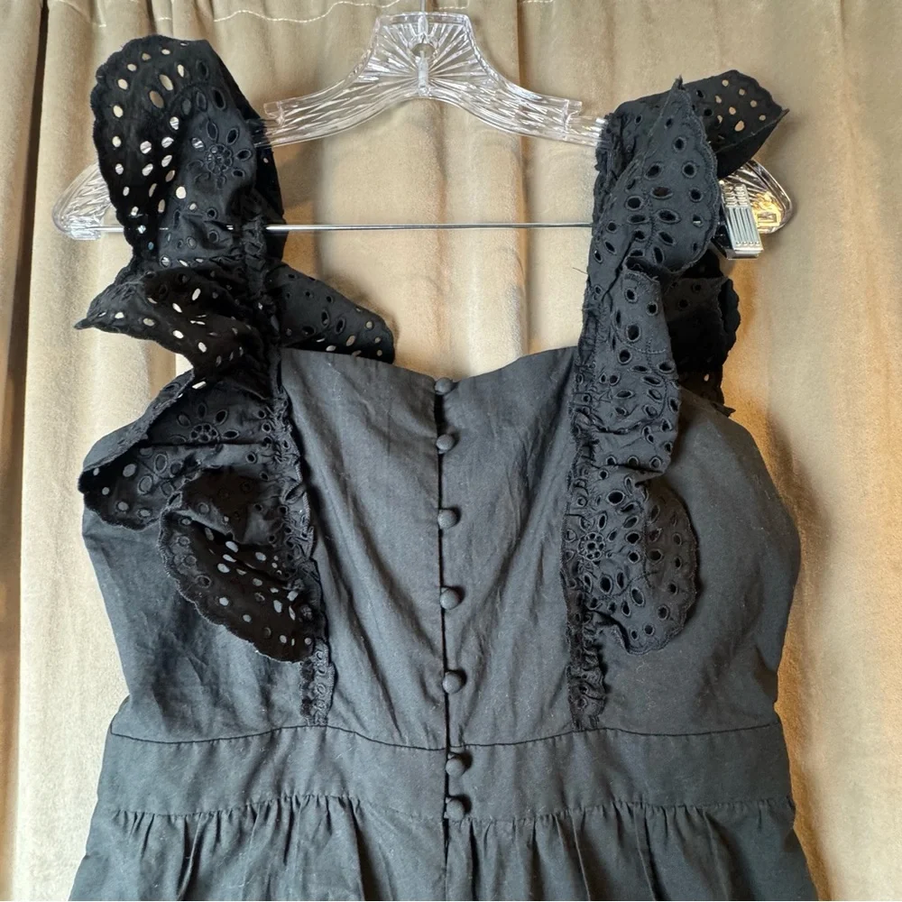 Madewell Black Eyelet Frilled-Strap Jumpsuit 100% cotton Romper‎ Size 2 NWT